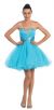 Strapless Sequined Bust Short Tulle Prom Party Dress in Turquoise